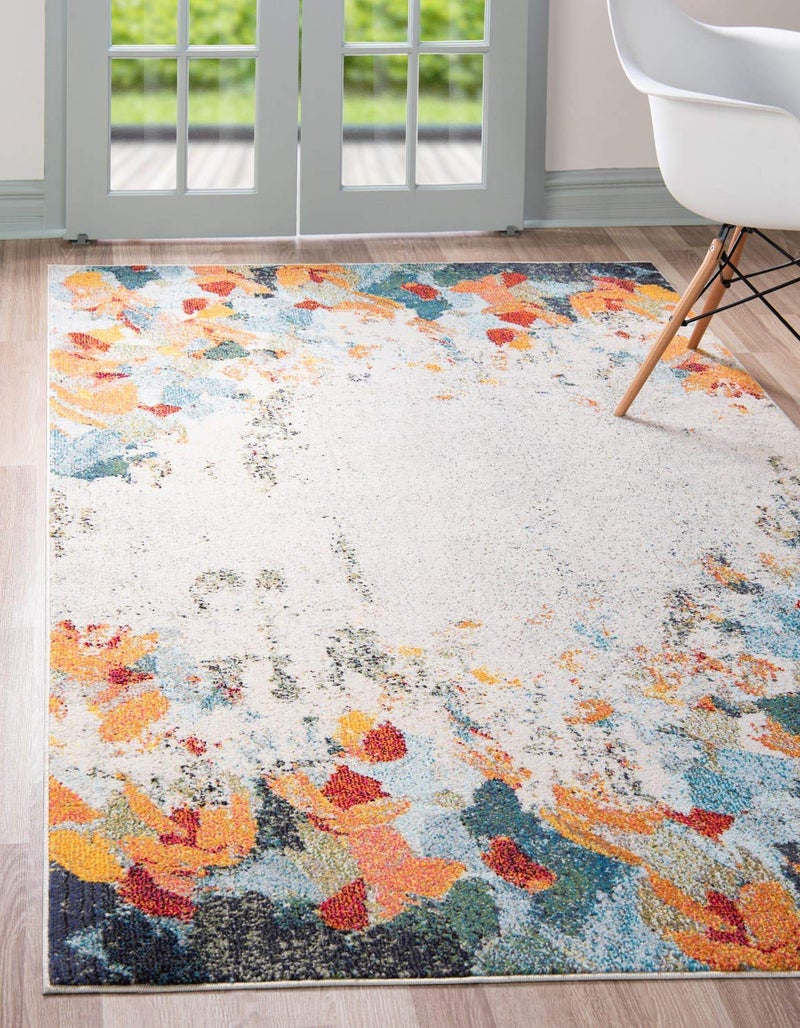 Unique Loom Chromatic Collection Modern Colorful Floral & Vibrant Abstract Area Rug For Any Home DÃ©cor (3' 3 x 5' 3 Rectangular, Multi/ Beige) - Image 1